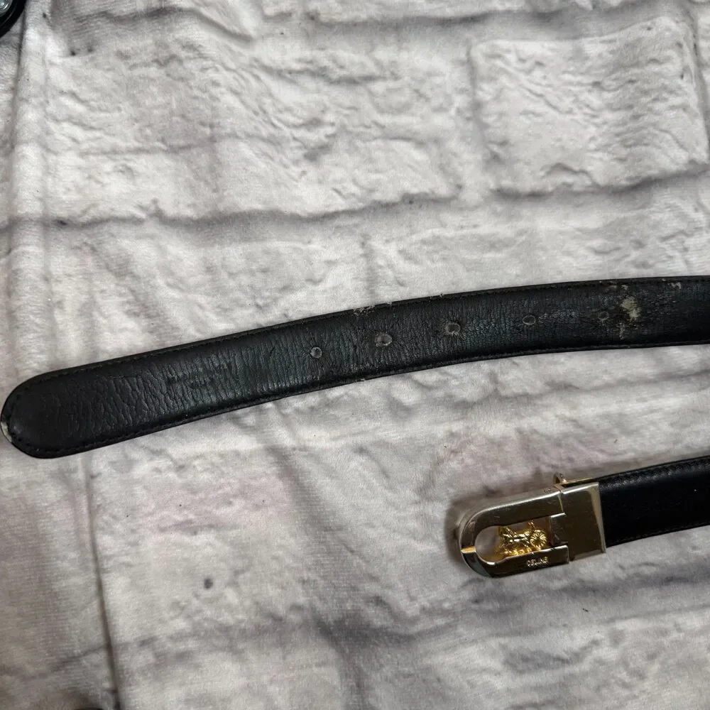 VTG Celine Horse And Carriage Women's Leather Waist Belt 32" Black Made In Italy - Picture 5 of 8